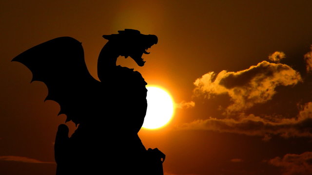 Slovenia Dragon bridge and monument sun gliding