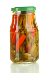 preserved peppers in jar isolated on white