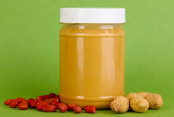 Delicious peanut butter in jar of peanut near