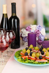 Canapes and wine in restaurant