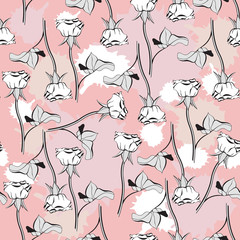 Seamless texture with roses and blots.