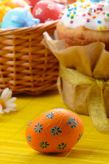 Easter eggs, cake, basket
