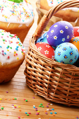 Easter eggs, cake, basket