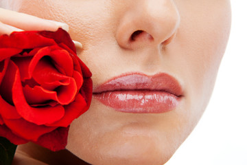 Lips with red rose