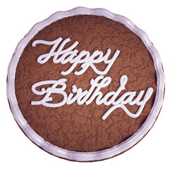 Happy birthday: top view of cake with greeting words