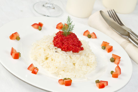 rice with red caviar