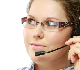 Beautiful business woman with headset. Call center