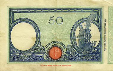 50 lire 1943 verso