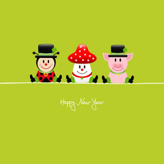 Sitting Ladybeetle, Fly Agaric & Pig