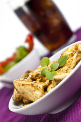 Chicken with red and green peppers