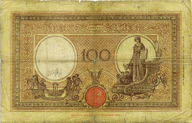 Fototapeta na wymiar 100 lire 1925 verso