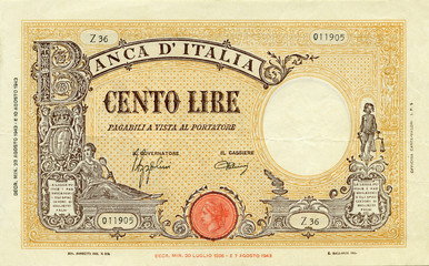 100 lire 1943 recto