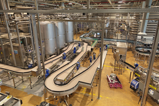 The interior of the brewery. Conveyor