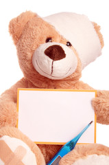 Teddy Bear with Bandage and empty Sign