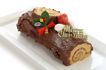 homemade buche de noel, chocolate yule log christmas cake