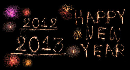Fototapeta na wymiar Beautiful colorful 2013 new year fireworks on the black sky