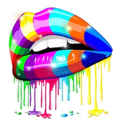 Crédence de cuisine en verre imprimé Dessiner Sensual Lips Psychedelic Rainbow Paint-Labbra Arcobaleno