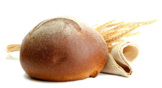 tasty rye bread with ears , isolated on white