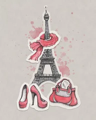 Foto op Aluminium Eiffeltoren, schoenen en handtas © Aleksandra Smirnova