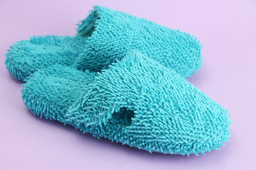 bright slippers, on purple background