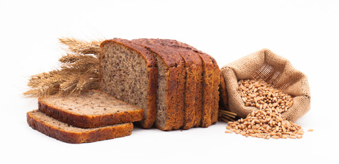 assortment of baked bread isolated on white background
