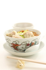 chinese cuisine, wonton noodles with tea