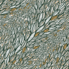 Seamless hand drawn grunge floral background with flying leaves