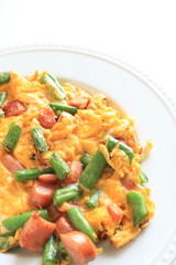 chinese cuisine, bean and sausage fried egg
