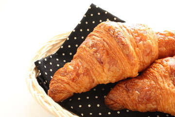 french bread, croissant on basket with copy space