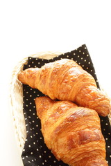 french bread, croissant on basket with copy space