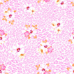 Pastel flowers over animal seamless background