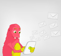 Funny Monster. Tablet User.