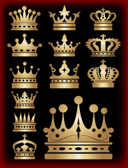 Crown. Gold set. Collection icons. Vector. Vintage.