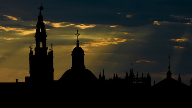 Spain Seville Cathedral and Giralda Tower sunbeams