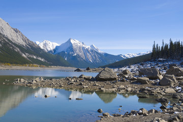 Beautiful Maligne lake with low water