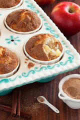 Apples and cinnamon muffins, selective focus