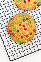 Chocolate Chip Candy Cookie on a metal baking tray
