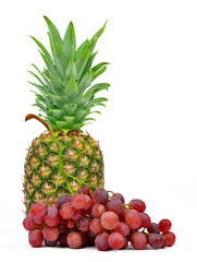 pineapple and grape wine on white background