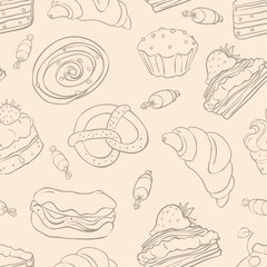 Seamless pattern with a variety of delicious desserts