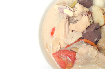 soup with chicken, galanga root and coconut