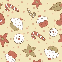 Fototapeten Christmas gingerbread cookies seamless pattern © samiola