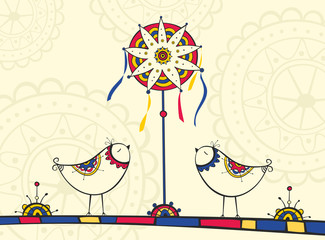 Greeting card with Traditional Ukrainian Christmas symbols