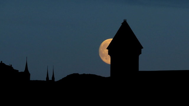 Switzerland Chapel bridge moonrise