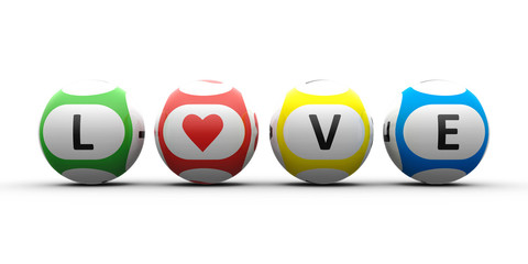 Balls with black lettering Love