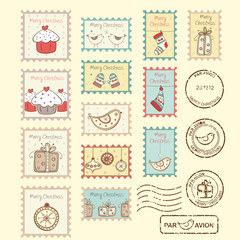 Set of christmas post stamps
