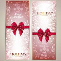 Fototapeta na wymiar Greeting cards with red bows and copy space. Vector illustration