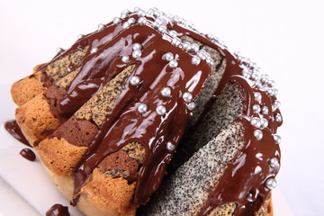 Bundt Cake with chocolate and silver sugar balls