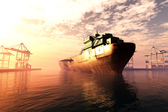 Industrial Port sunset sunrise 3D render