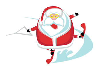 Cartoon  Santa  waterskiing