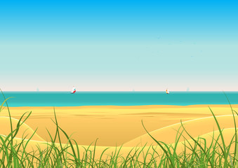 Summer Beach With Sailboat Postcard Background
